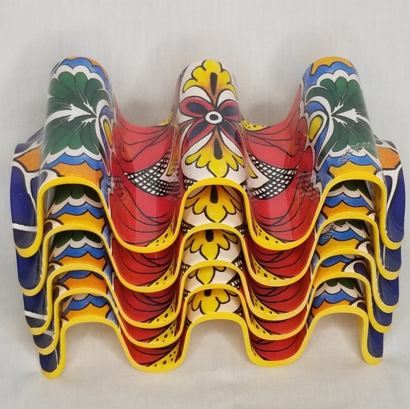 Prepara Multi Taco Holders Melamine Yellow/Mexican Print Set of 5 - Picture 1 of 7